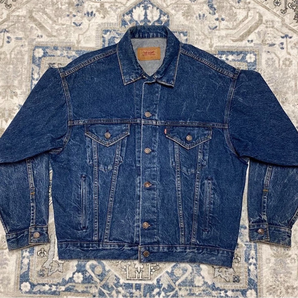 Vtg Levi’s Type 3 Denim Trucker Jacket Dark Wash Jean USA 52 Button 70s